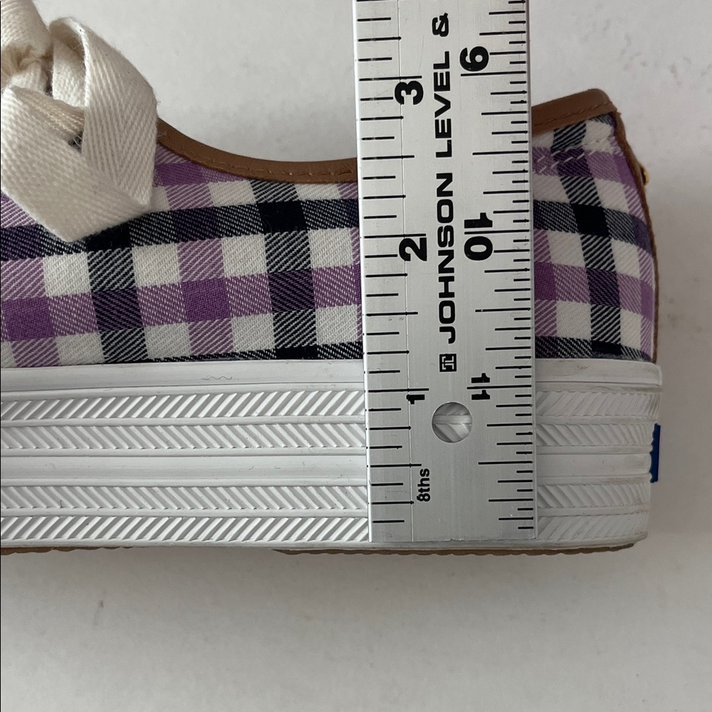 Keds Kate Spade Purple Black Plaid Gingham Print Tie Sneakers Platform Preppy 8 - Picture 11 of 15